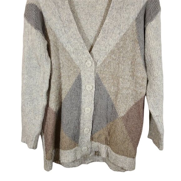 Line The Label Argyle Gray Multi Color Long‎ Line Button Front Cardigan Cozy S - Picture 5 of 8